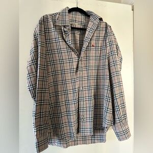 Burberry Beige and Black Plaid Button Down Shirt